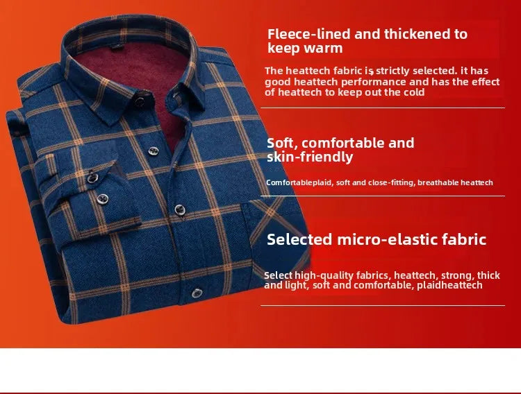 Thickened Fleece Winter Warm Shirt Men's Long Sleeve Plaid Casual Style Dad Clothes Comfortable Breathable Casual Shirt
