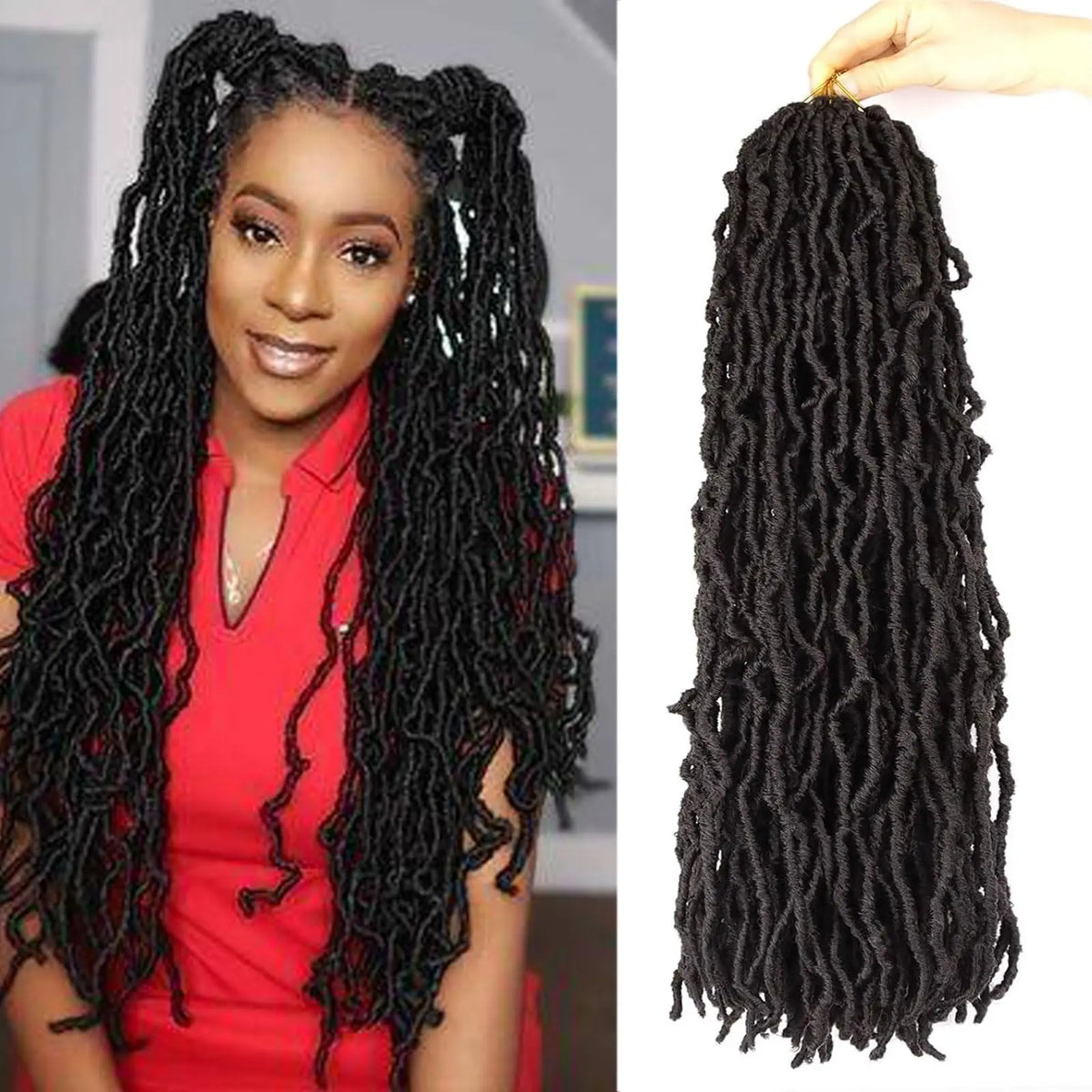 8Pcs Heat Resistant Dreadlock Crochet Hair Faux Locs 24 Inch Synthetic Extensions Black Soft Locs for Halloween and Christmas
