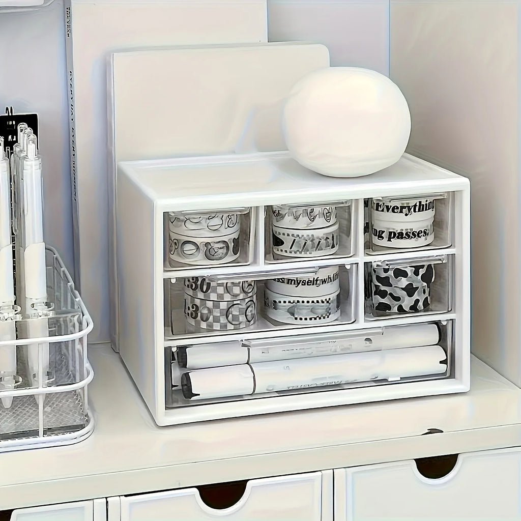 Desktop Organizer with Six Drawers-Spacious and Multifunctional Container,Perfect for Office Supplies,Stationery,Dorm Essentials