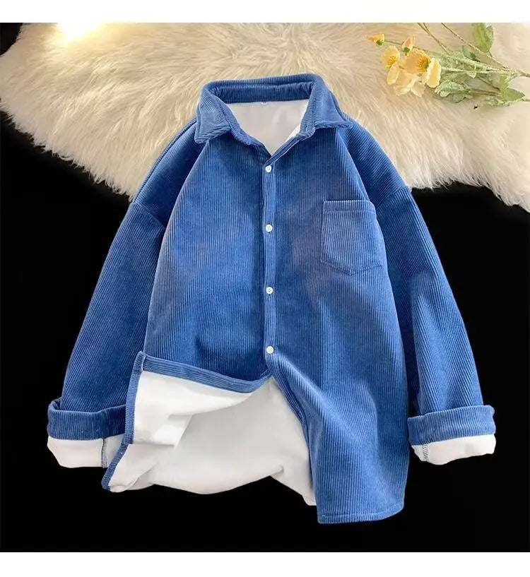 Corduroy Long Sleeve Shirt Jacket Men's Autumn Winter Thickened Casual Wear Resistant Embellished Standard Fit Youth Fashion