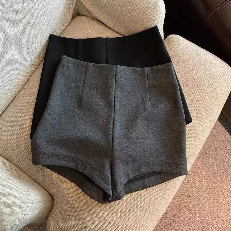Short Pants Women Black Grey Suits Pantalones Cortos De Mujer Autumn New Slim High Waist Wide Leg Shorts Femme Y2k