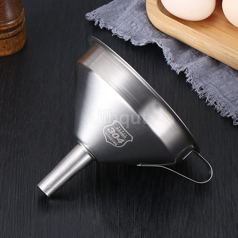 304 Stainless Steel Funnel Metal Wide Mouth Funnel With Strainer Mesh For Cooking Oil Liquid Spice Filter Home Kitchen Gadgets