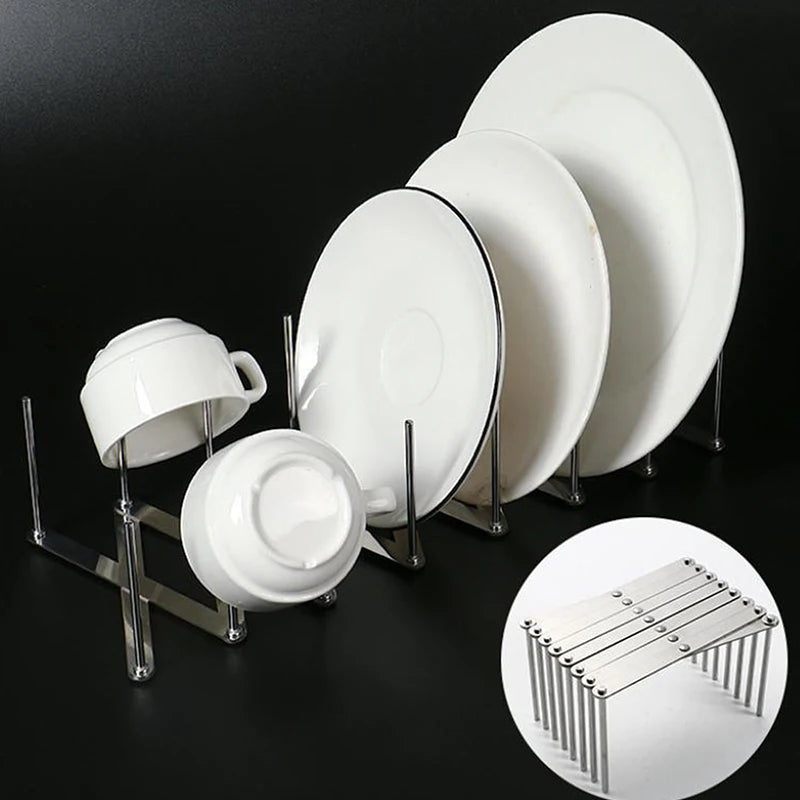 Retractable Foldable Stainless Steel Plate Dish Holder Shelf Pot Lid Rack Pan Lid Organizer Tableware Storage Kitchen Gadgets