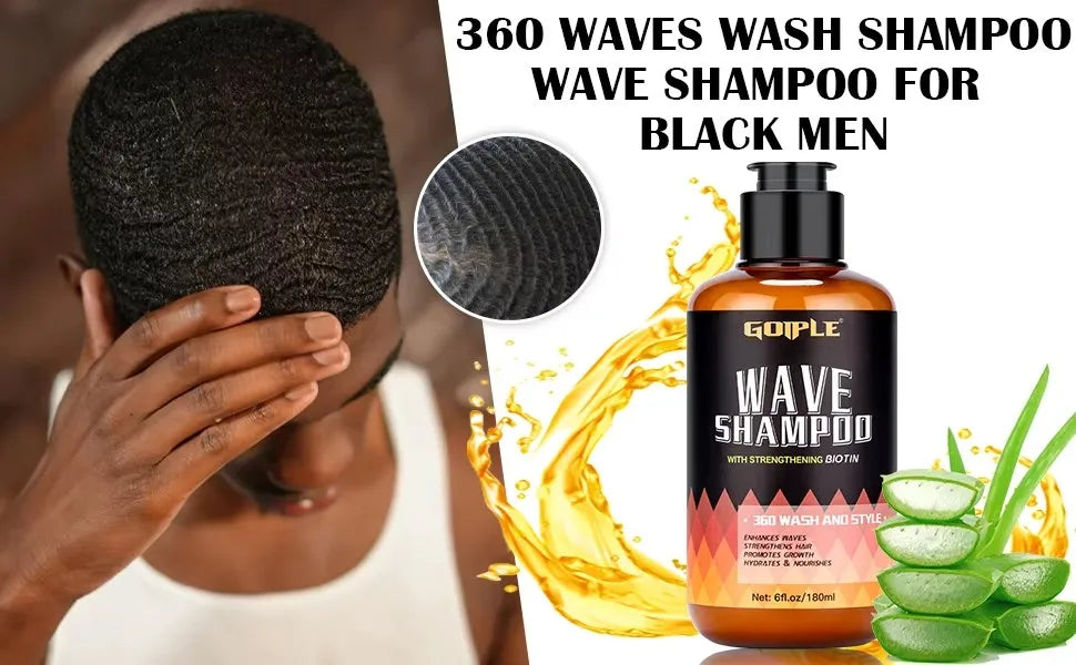 GOIPLE 180ml Wave Shampoo Deep Clean or 113g 360 Style High Shine Hair Pomade Strong Hold Layered Control Wavy Wax Cream for Men