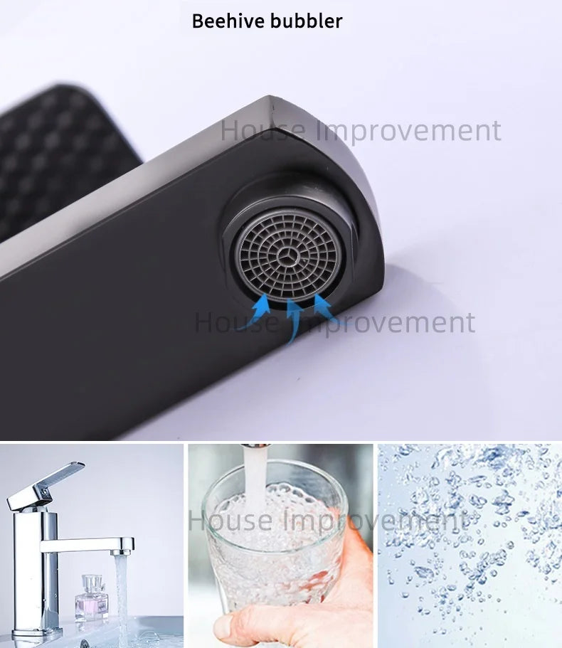 Bathroom Faucet Hot and Cold Water Tap Plastic Single Handel Single Hole Deck Mounted Washbasin Bathtub Mixer in Black Chrome