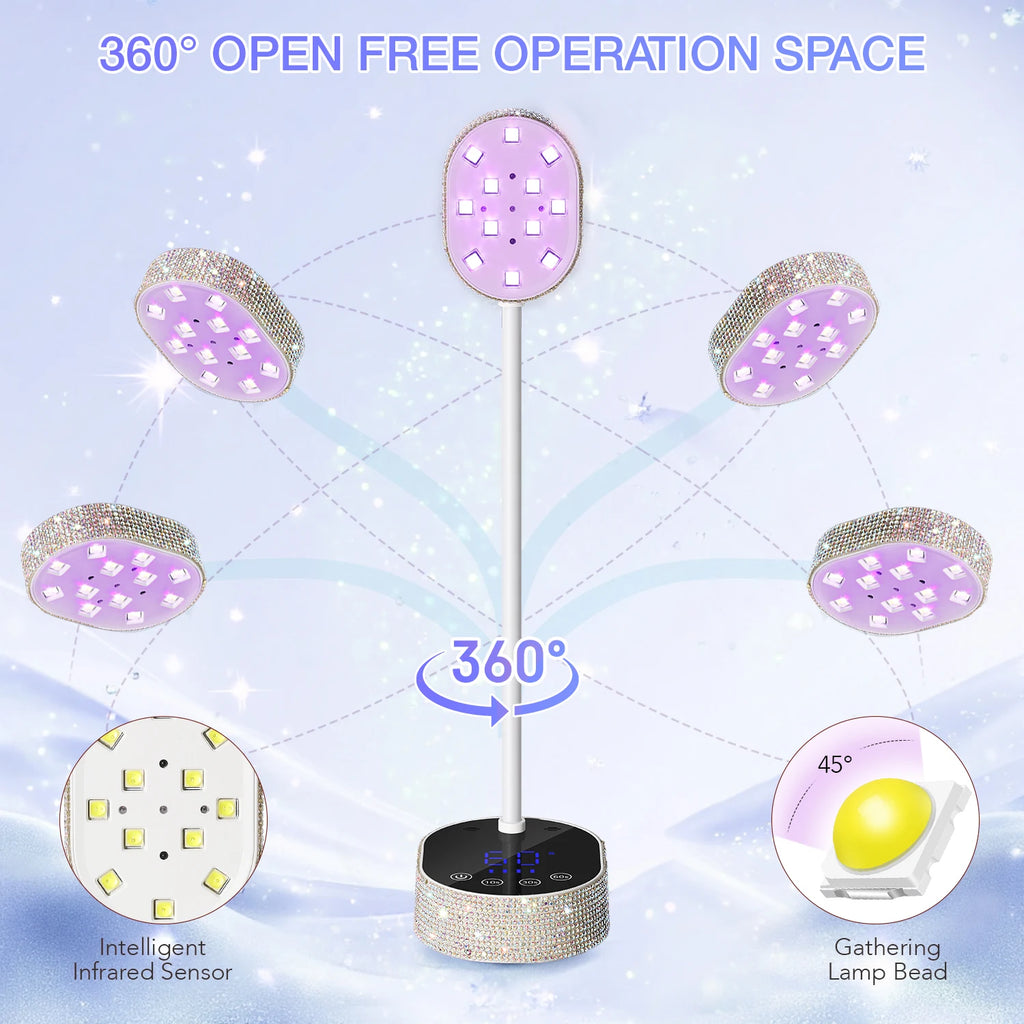 Wireless UV LED Nail Lamp 36W Rechargeable Mini Gel Dryer with Auto Sensor Timer and 360° Rotating Neck for Manicure on the Go