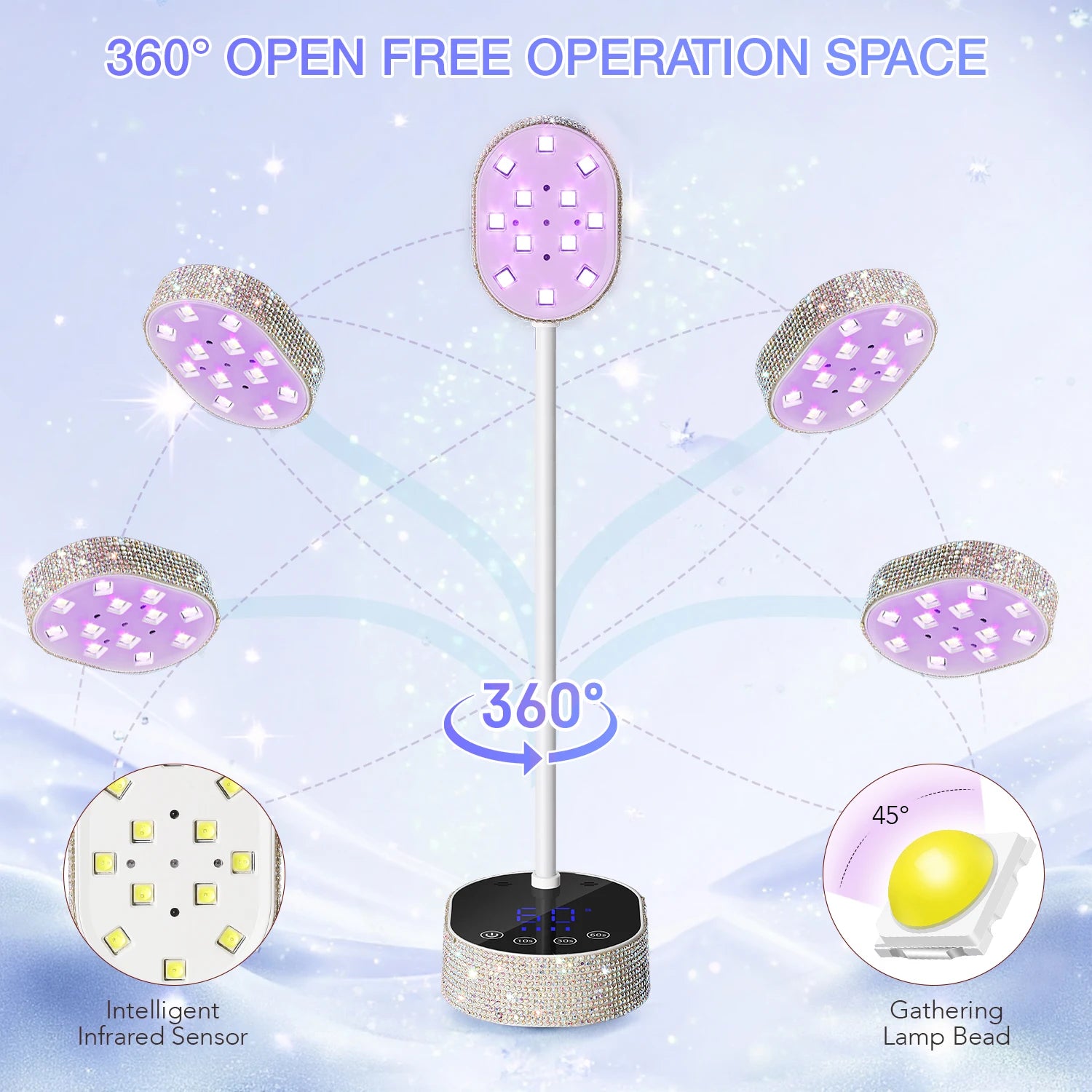 Wireless UV LED Nail Lamp 36W Rechargeable Mini Gel Dryer with Auto Sensor Timer and 360° Rotating Neck for Manicure on the Go