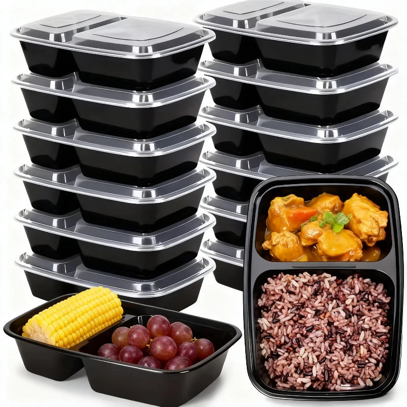 10/20PCS Disposable Plastic Two Compartment Lunch Box With Lid Fast Food Box Portable Lunch Container Suitable Dinner Party