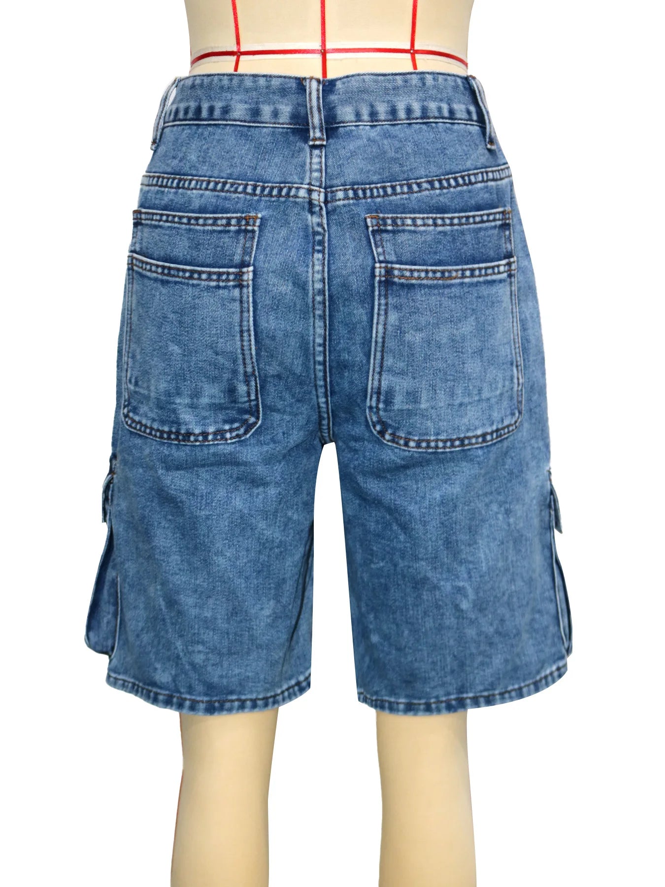 Shorts Women Knee Length Cargo Jeans Multiple Pockets High Waist Washed Distressed Streetwear 2025 Summer Denims Short Pants