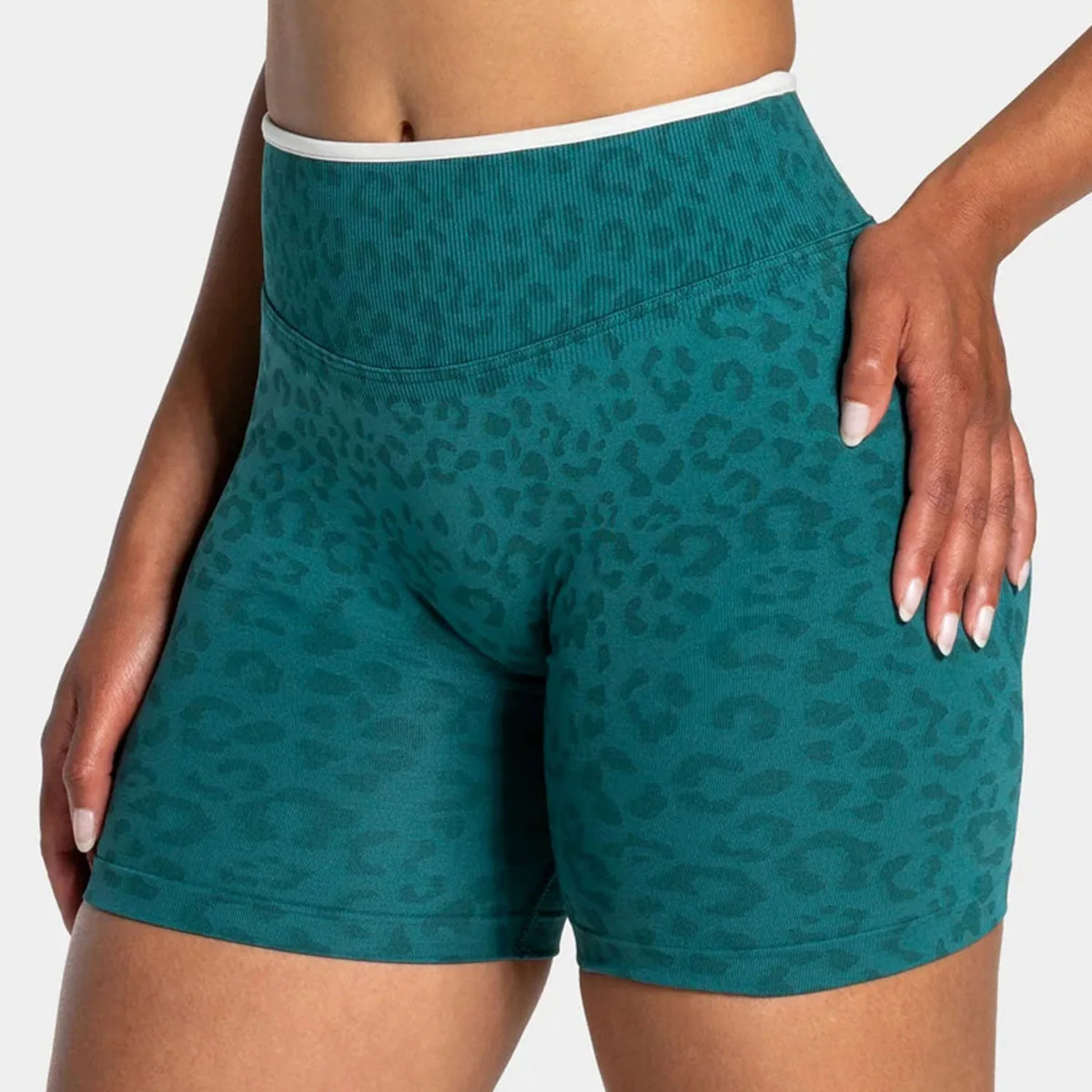 Womens Seamless Leopard Print High Waist Push Up Gym Fitness Running Workout Yoga Shorts Cycling Sports Short Tights Leggings