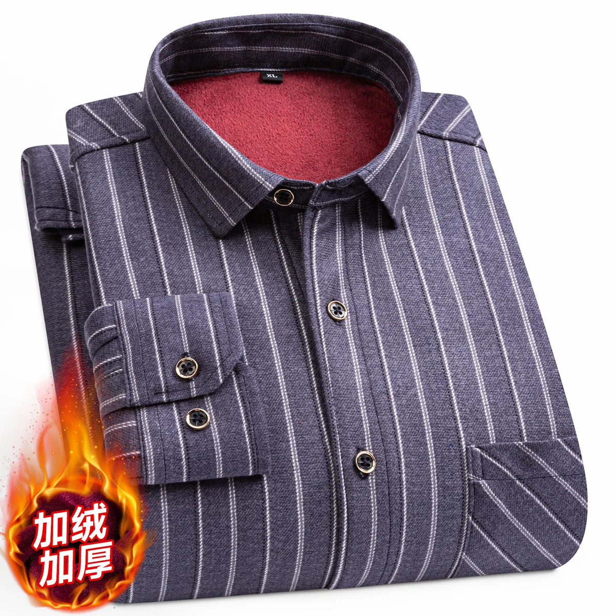 2025 Autumn Winter Men's Fashion Plaid Striped Print Shirts Double-sided Fleece Long Sleeve Thick Warm Shirts Soft Big Size 7XL