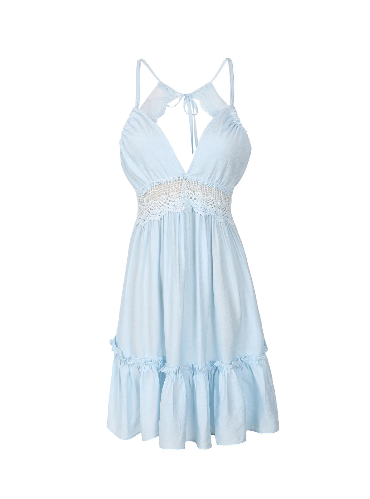 2025 Women Sexy Backless Lace Mini Dress Fashion Elegant V-neck Beach Vacation Sleeveless Dress Summer Party Nightclub Vestidos