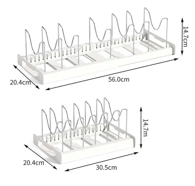 Expandable Kitchen Cabinet Pot Organizer - Adjustable Divider Rack, Multi-Use Storage Solution for Pots, Pans and Lids