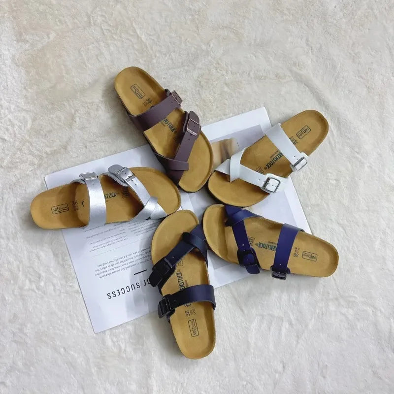 Summer Ins Hot Slippers New Women Cork Clogs Slippers Footbed Beach Sandals Outdoor Suede Clogs Sandals with Adjustable Buckle