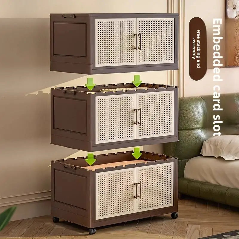 #Retro Storage Cabinet, Tall Wooden Foldable Cabinet for Living Room, Large Capacity Space Saving