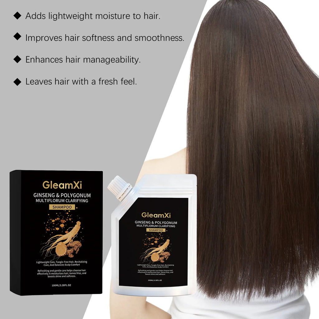 GleamXi Polygonum Multiflorum Shampoo Moisturizing Hair Relieve Dryness Scalp Anti Frizz Boost Luster Ginseng Hair Shampoo 100ml