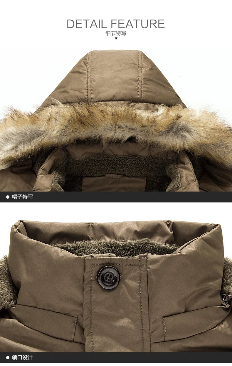 Solid Parkas Male Coat Large Size Clothing Parka Outdoor Men's Winter Jacket Plus Velvet Thick Warm Multi Pocket Jackets