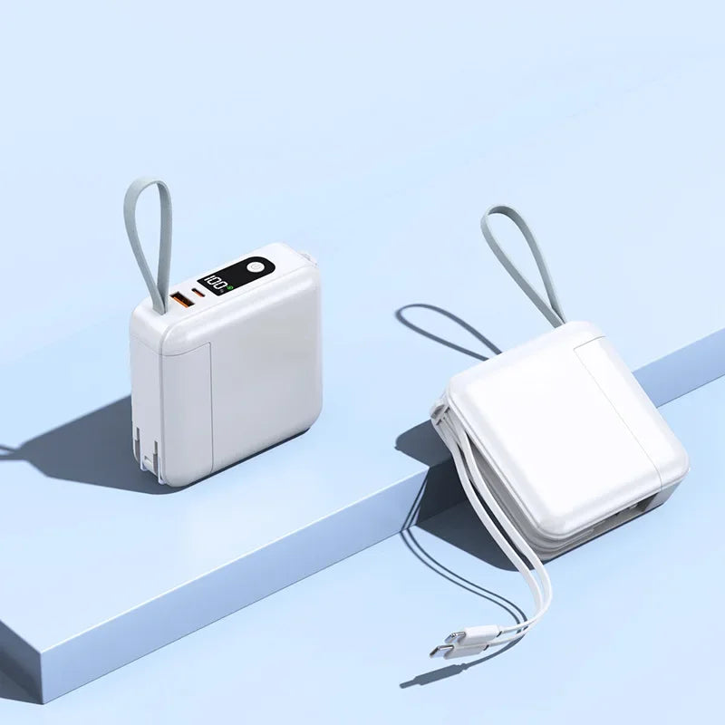 30000mAh Power Bank Built in Cable with AC Plug Wall Charger 22.5W Fast Charging Powerbank for IPhone Xiaomi External Battery