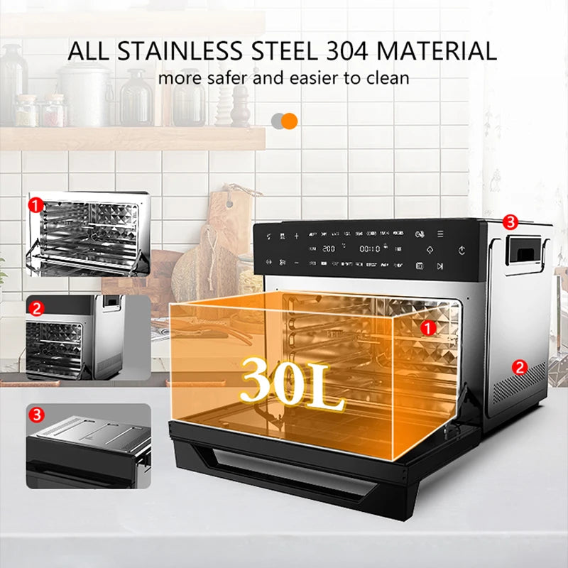 30 Litre Black (Steam + Air Fryer Oven) 18-in-1 Functions, 30L Capacity, Steam + Convection, Real Steam Technology, 1800W