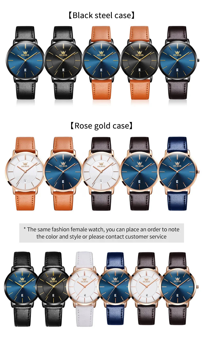 OLEVS 5869 Ultra Thin 6.5mm Quartz Watch for Men Fashion Leather Strap Simple Luxury Auto Date Clock Men's Wristwatch Waterproof