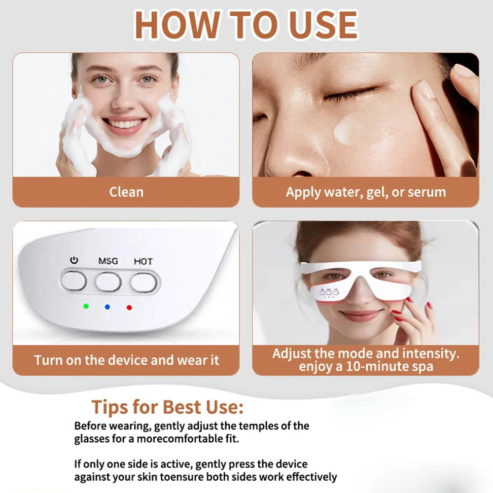 Smart Eye Massager 3D Red Light Eye Fatigue Dark Circles Relaxing Under-Eye Glasses Massage Beauty Machine