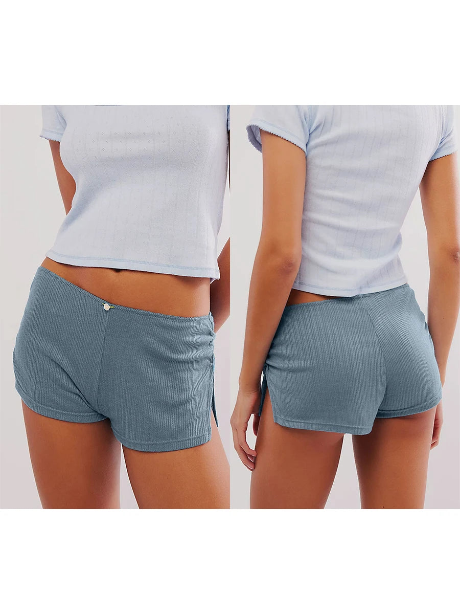 Y2k Sexy Micro Shorts for Women Low Waist Side Slit Mini Boy Shorts Slim Fit Pajamas Shorts Lounge Pjs Bottoms Sleepwear