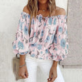 Spring Autumn Women's New Sexy One Neck Off Shoulder Chiffon Shirt Loose Fashion Printed Casual Long Sleeve T-shirt Top