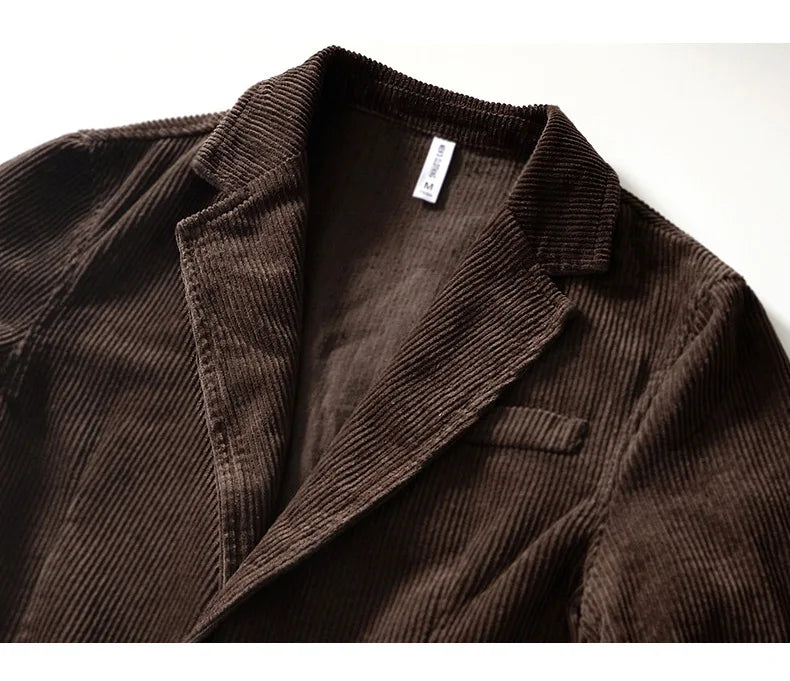 Autumn Casual Blazers for Men Daily Commute Suit Male Pure Cotton Corduroy Gray Single Breasted Suit Jackets Man Simle Coats