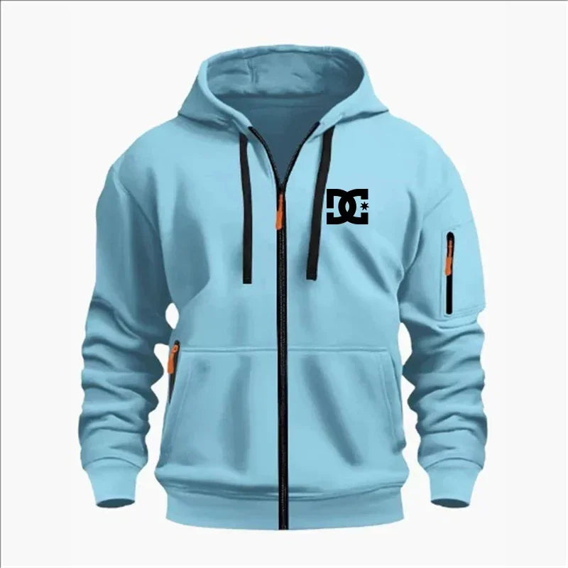 Spring and Autumn Men's Casual Sports Hoodie, Fashionable Arm Pocket Drawstring Hoodie Men's Loose Long-sleeved Shirt Pullover