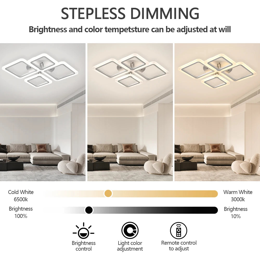 Modern Interior Square Ceiling Light with Remote Control LED Dimmable Ceiling Lamp lustre Living Room Kitchen Bedroom Decoration