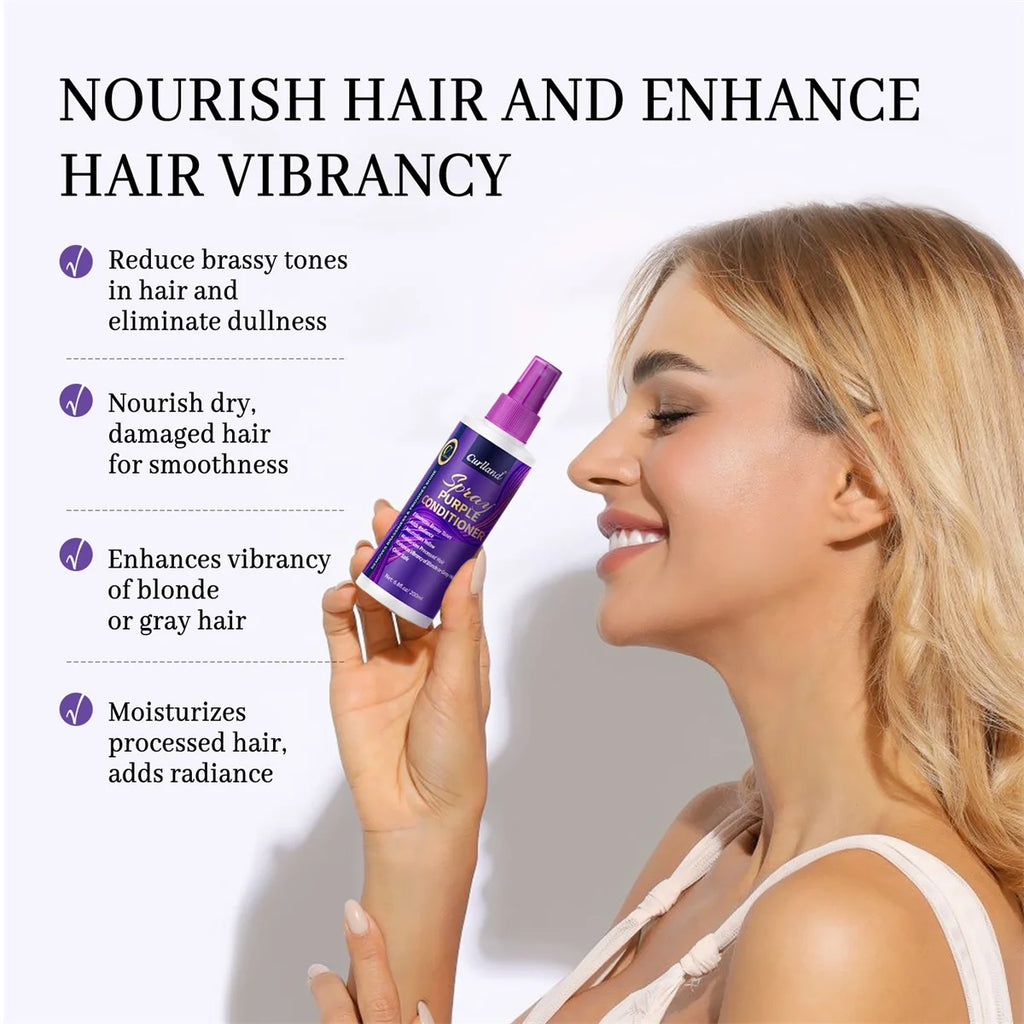Purple Conditioner Eliminates Brassy Tones,Moisturizer Detangler Spray,Enhances of Blonde Gray Hair Adds Vitality Christmas Gift