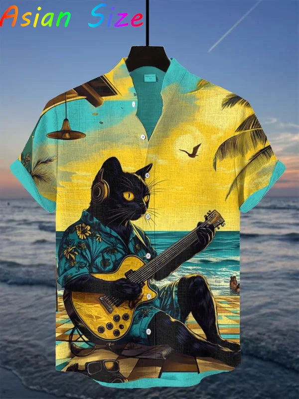 Funny Animal Cat Hawaiian Shirts Men Women Sunglass Raccoon Shirt New Button Down Tropical Beach Party 2026 Blouses Aloha Shirt