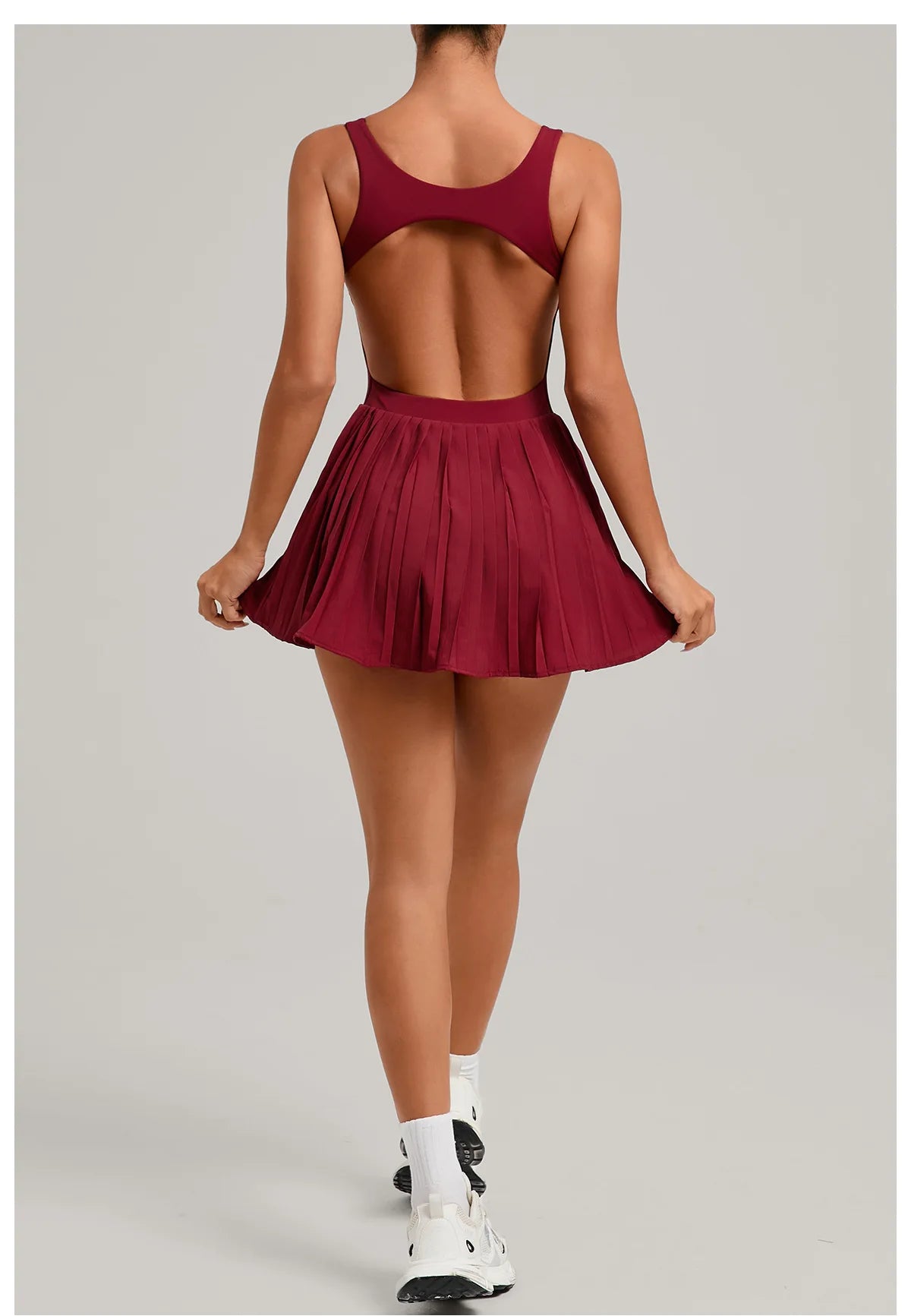 Backless Sports Tennis Golf Dress Mini Workout Pleated Skirts with Shorts Yoga Suit Peadded Gym Jumpsuit Fitness Set Activewear