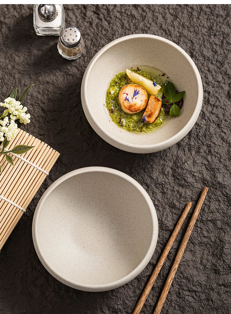 Retro Ceramic Soup Bowl Yogurt Bowl Rice Bowl Oatmeal Bowl Home Use Thick Earthenware Vintage Style Dining Utensils
