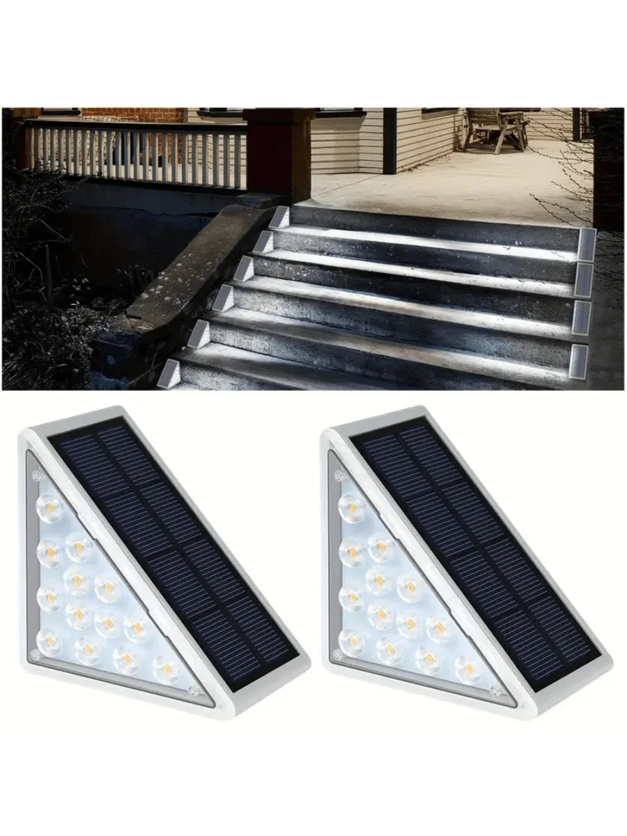 2PC Solar Outdoor Staircase Lights, with Triangular Decoration, Emitting White Light and Warm Light, Suitable for Steps, Fences
