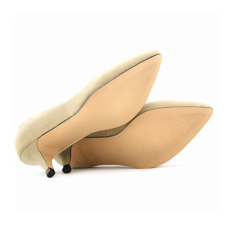 Women Pumps Spring Autumn 5cm Low High Heels Solid Color Breathable Pointed Toes Non slip Sole Latex Insole Work Wedding Shoes