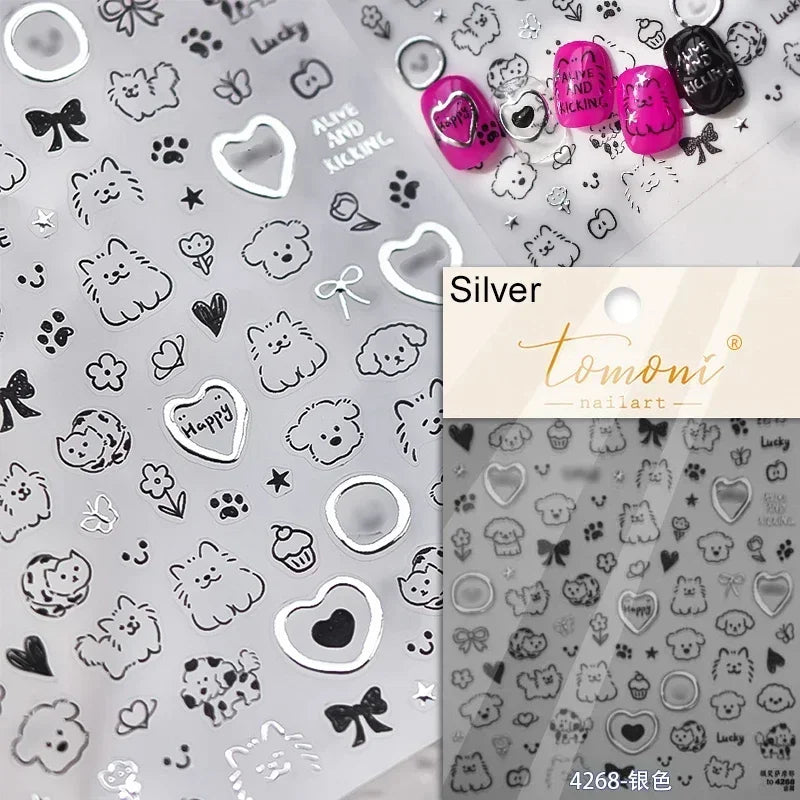 5D Gradient Love Gem Glitter Love Heart Colorful Cat's Eye Rhinestone Soft Self Adhesive Nail Art Stickers Shiny Manicure Decals