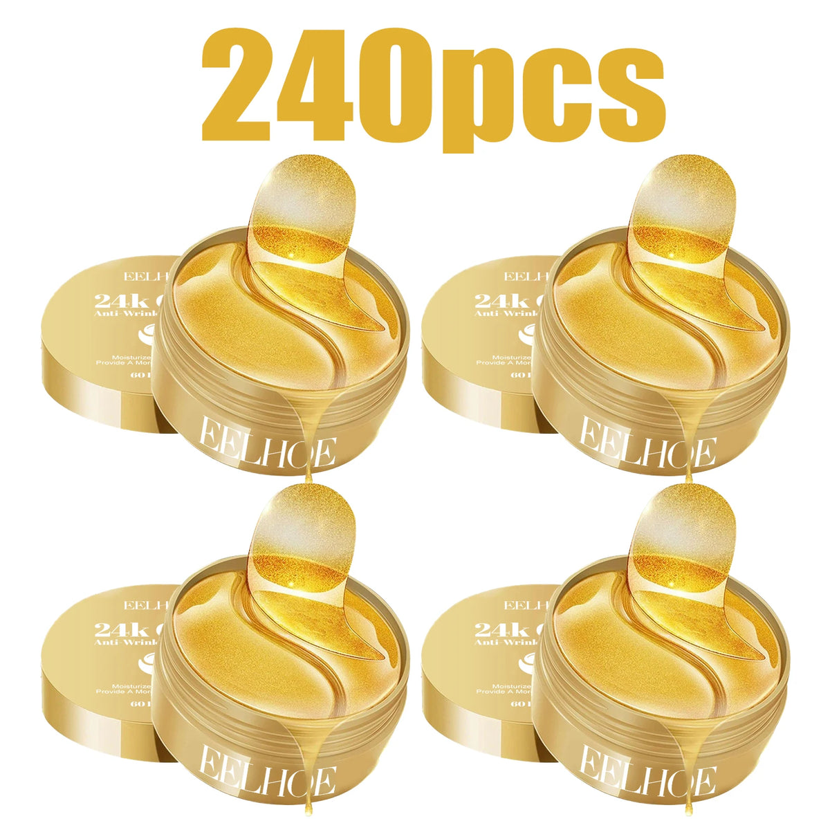 60Pcs 24K Gold Anti‑Wrinkle Eye Mask Collagen Hyaluronic Acid Eye Patches Moisturizing Brighten Dark Circles Firming Under‑Eye