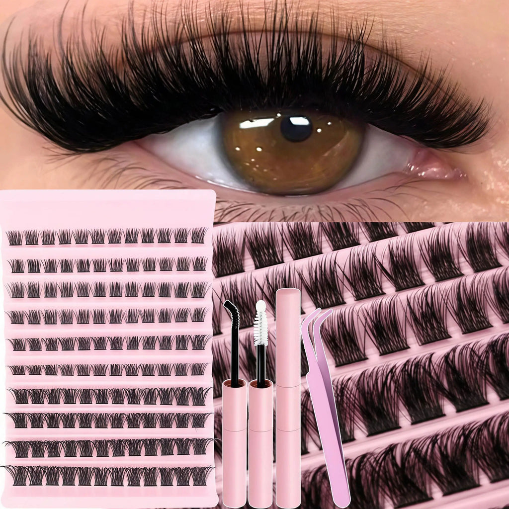 DIY Eyelash Extension Kit Individual Lashes Cluster Mix Lash Clusters with Lash Bond and Seal and Lash Accessories