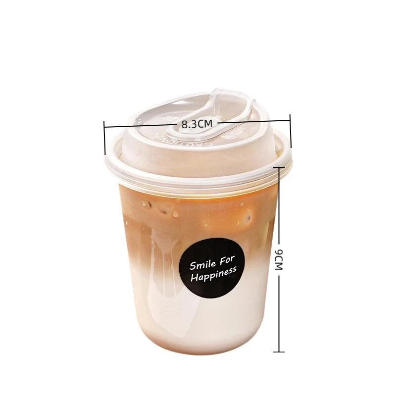 10pcs Transparent Coffee Cups With Lids U-shaped Disposable Cups For Hot Drink Milk Tea Takeaway Beverage Cups B.H