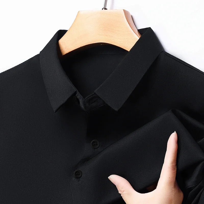 Men's Business Casual Long Sleeve Shirt Solid Color Wrinkle Resistant Comfortable All-Season Versatile Solid Color Top