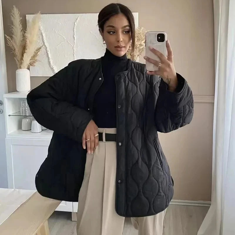 MUJER Black Quilted Jacket Women Padded Demi-season Jackets for Women Long Sleeve Winter Coat Female Outerwears Women's Jacket