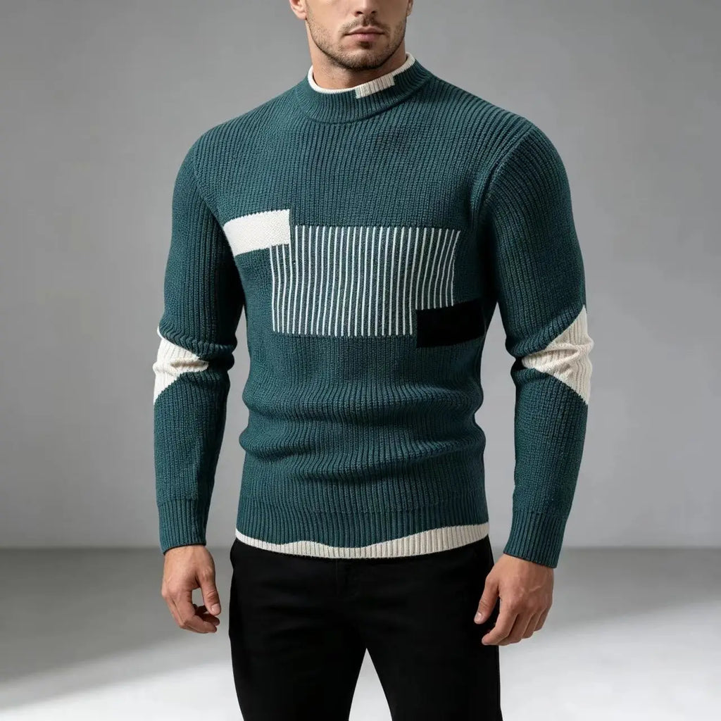 Striped Jacquard Man Pullover Sweaters Jersey Cuello Alto Hombre Autumn Winter Half High Collar Long Sleeve Men Knitted Sweater