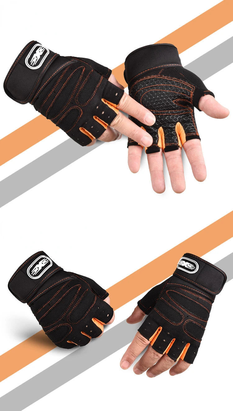 Men Gym Gloves Weightlifting Bodybuilding Training Fitness Fingerless Gloves Half Finger Cycling Gloves Non-Slip Wrist Support