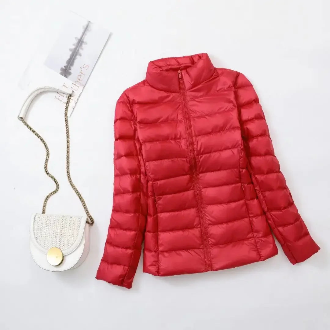 Plus Size Light Down Jacket Women Inner Cloth Autumn Winter Slim Short Stand Collar Warm White Duck Down Coat Women Outerwear