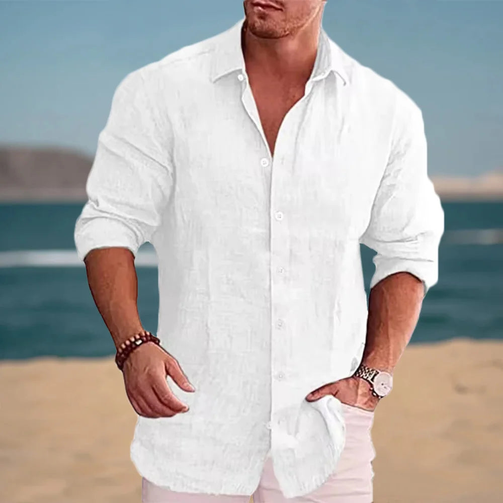 Autumn Hot Sale Men's Long Sleeve Shirt Cotton Linen Breathable Solid Color Casual Style Plus Size Dailywear Men's Linen Shirt