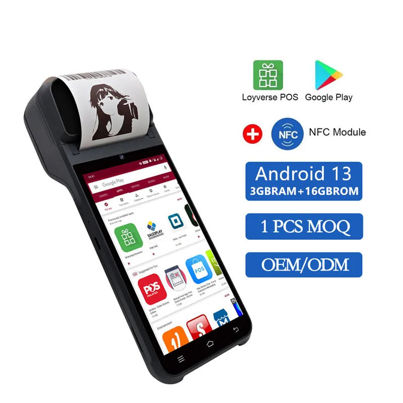 5.5-inch Touch Screen Cash Register Android 13 POS Terminal Machine with Barcode Scanner NFC Reader 58mm Thermal Receipt Printer