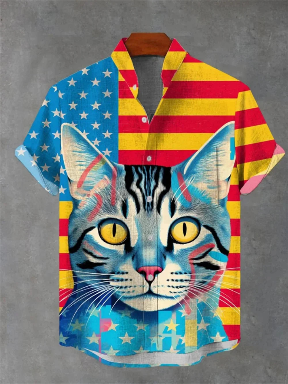 Men's Fashionable Stand up Collar Short Sleeve Button up Christmas Party Shirt Casual Linen Clothing