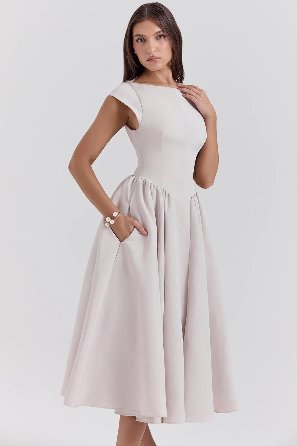 CHNMR French Elegant Solid O-neck Sleeveless Women A-line Long Dress Sexy Ruffle High Street Lady Dresses Casual Female Vestidos