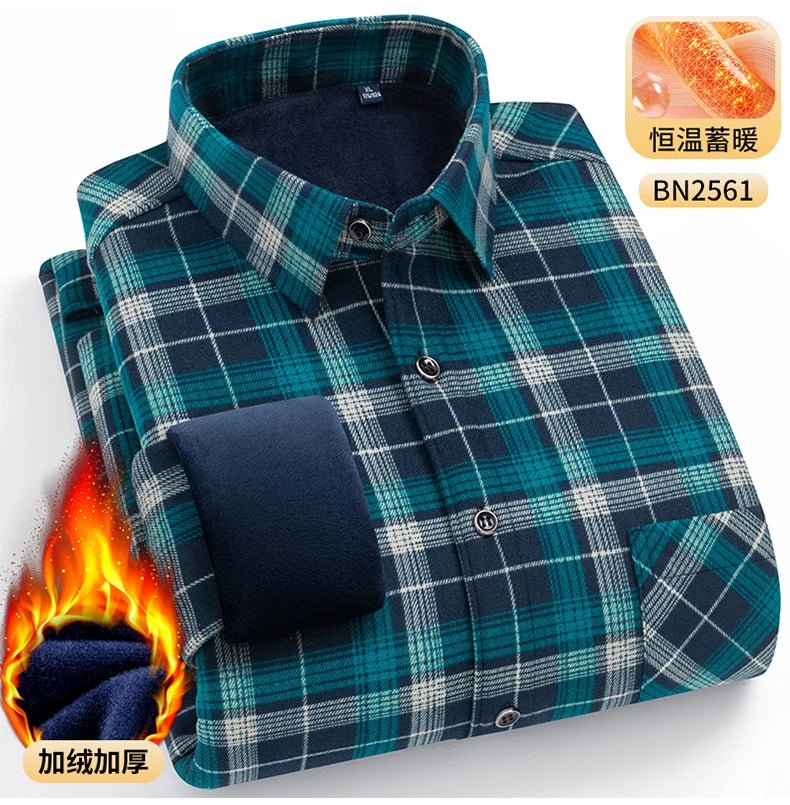 Men's Warm Long-Sleeved Shirt with Double-Sided Fleece, Winter Casual, Cold-Resistant, Street Fashion, Comfortable and Versatile